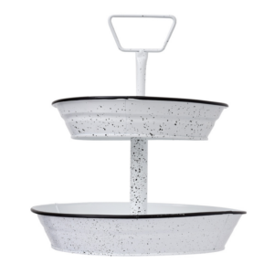 BANDEJA METAL ATTICO 2 NIVELES BLANCA CON BORDE Y PINTAS NEGRAS W7065-3
