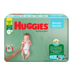 Pañales Mega Pack P1 Huggies Active Sec 52 Und/Paq