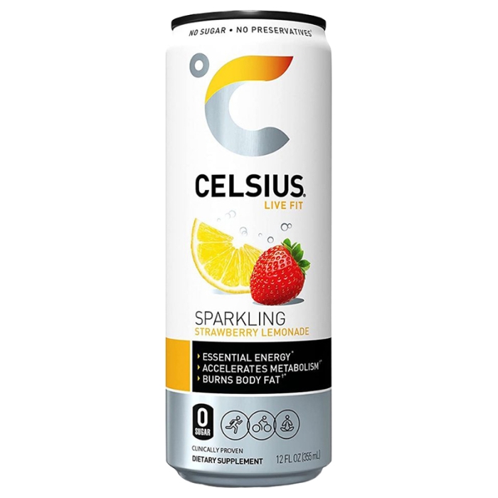 Agua Gasificada Saborizada Sabor Fresa Y Limón Celsius 12 Onz
