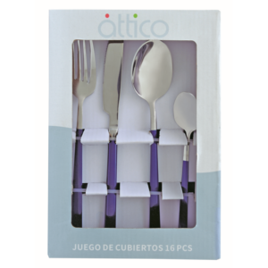 SET CUBIERTOS ATTICO 16 PIEZAS AZUL CON PLATEADO QD3059-16